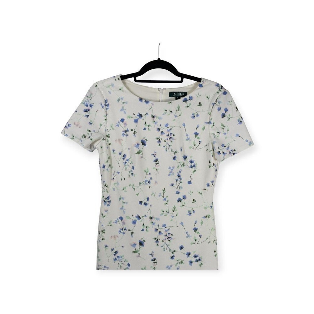 Ralph Lauren Blue Floral Mini Dress SZ 6 Flounced Hem - Picture 11 of 11